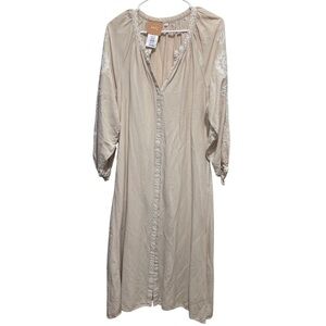 ELEVEN March 11 Linen Blend Embroidered Maxi Dress Long Sleeve Size Medium